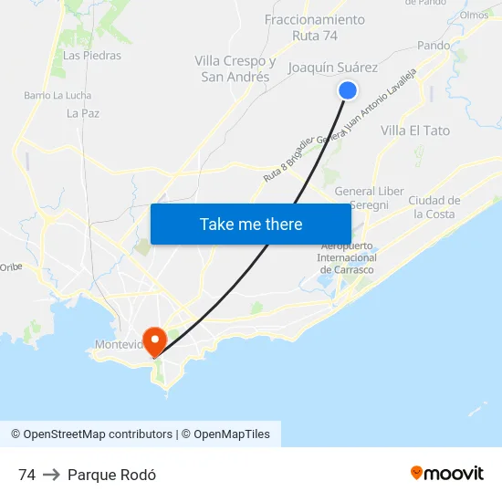 74 to Parque Rodó map