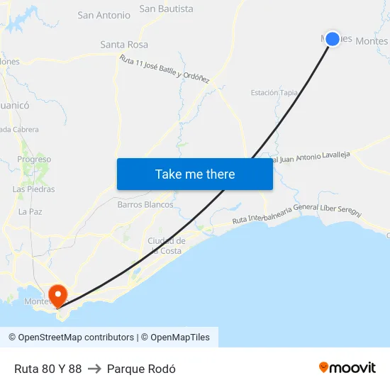 Ruta 80 Y 88 to Parque Rodó map