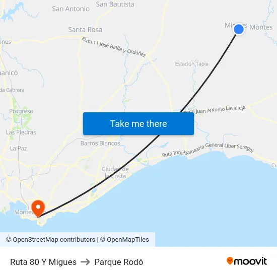 Ruta 80 Y Migues to Parque Rodó map