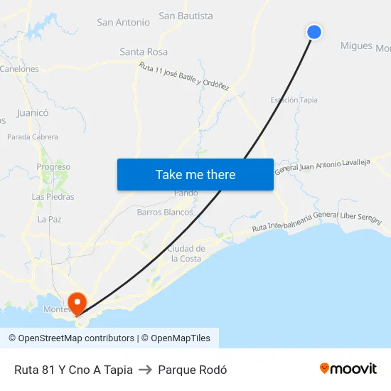 Ruta 81 Y Cno A Tapia to Parque Rodó map