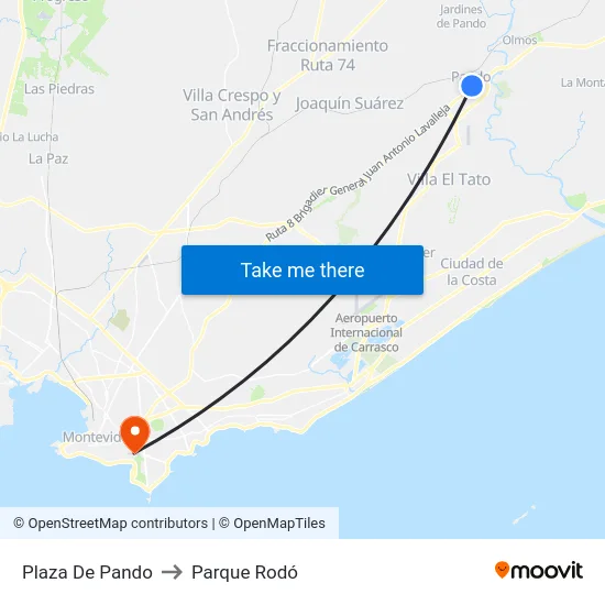 Plaza De Pando to Parque Rodó map