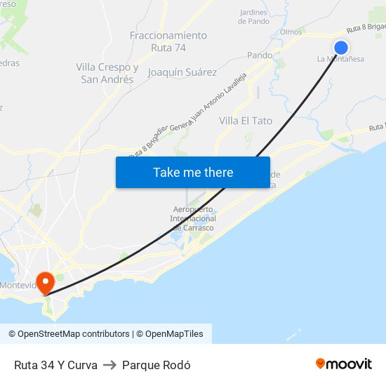 Ruta 34 Y Curva to Parque Rodó map