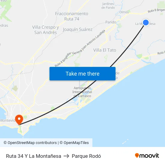 Ruta 34 Y La Montañesa to Parque Rodó map