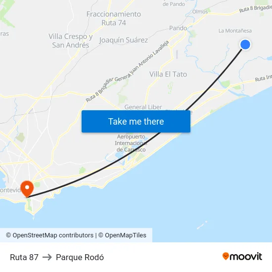 Ruta 87 to Parque Rodó map