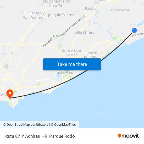 Ruta 87 Y Achiras to Parque Rodó map