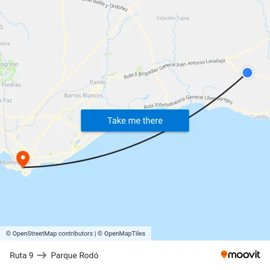 Ruta 9 to Parque Rodó map