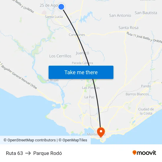 Ruta 63 to Parque Rodó map