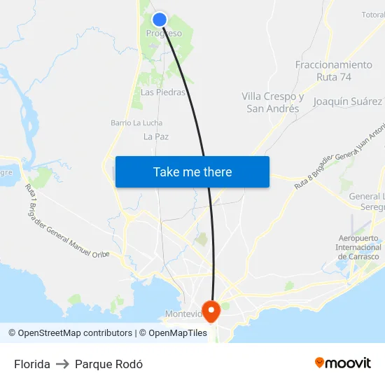 Florida to Parque Rodó map