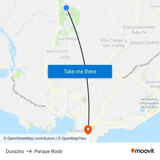 Durazno to Parque Rodó map