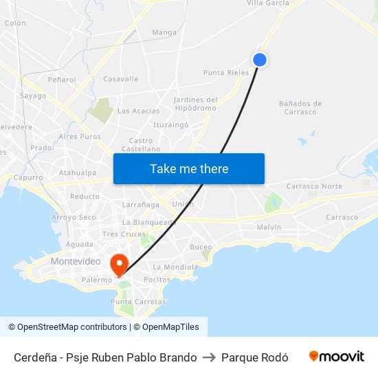 Cerdeña - Psje Ruben Pablo Brando to Parque Rodó map