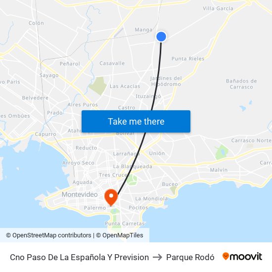 Cno Paso De La Española Y Prevision to Parque Rodó map