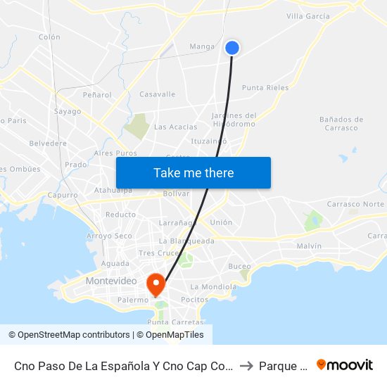Cno Paso De La Española Y Cno Cap Coralio C Lacosta to Parque Rodó map