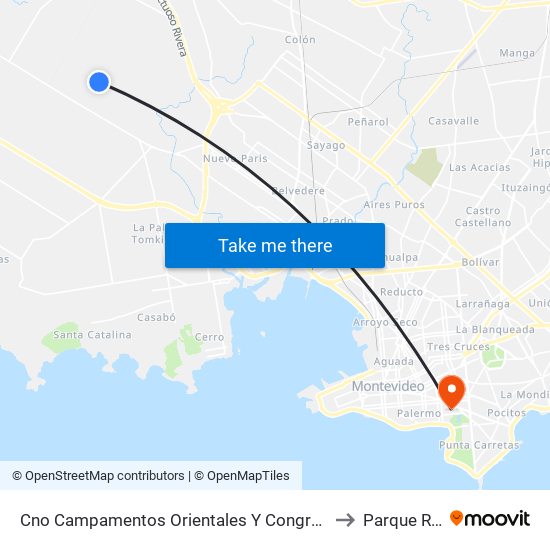 Cno Campamentos Orientales Y Congreso De Abril to Parque Rodó map
