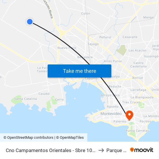Cno Campamentos Orientales - Sbre 10 Mts Tupambae to Parque Rodó map
