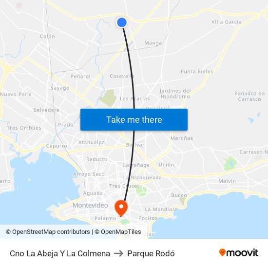 Cno La Abeja Y La Colmena to Parque Rodó map