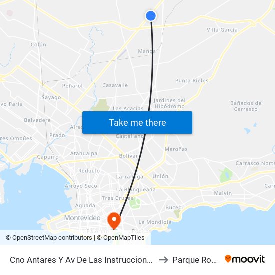 Cno Antares Y Av De Las Instrucciones to Parque Rodó map