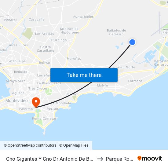Cno Gigantes Y Cno Dr Antonio De Boni to Parque Rodó map