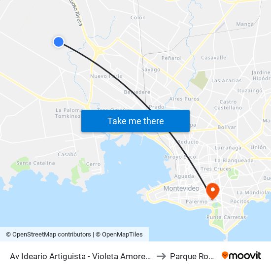 Av Ideario Artiguista - Violeta Amoretti to Parque Rodó map