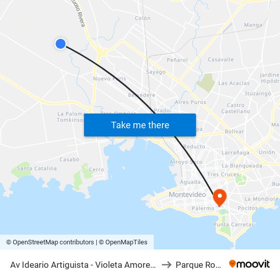 Av Ideario Artiguista - Violeta Amoretti to Parque Rodó map