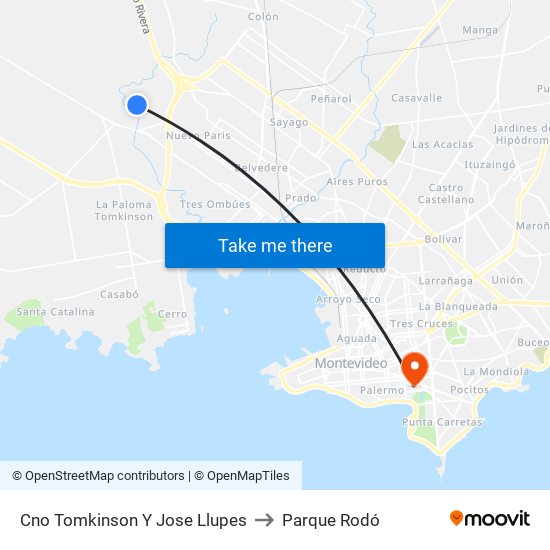 Cno Tomkinson Y Jose Llupes to Parque Rodó map