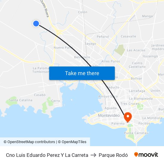 Cno Luis Eduardo Perez Y La Carreta to Parque Rodó map