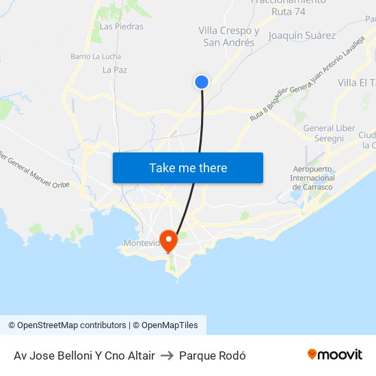 Av Jose Belloni Y Cno Altair to Parque Rodó map