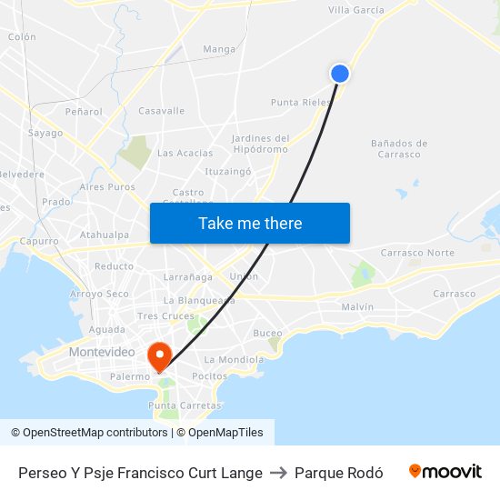Perseo Y Psje Francisco Curt Lange to Parque Rodó map