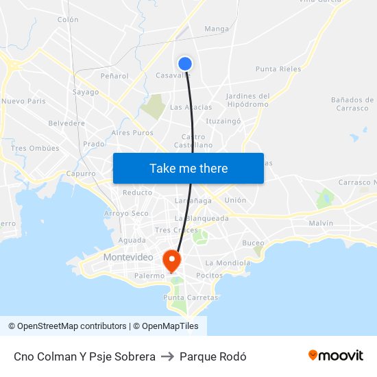 Cno Colman Y Psje Sobrera to Parque Rodó map