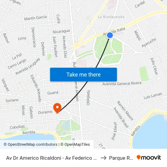 Av Dr Americo Ricaldoni - Av Federico R Vidiella to Parque Rodó map