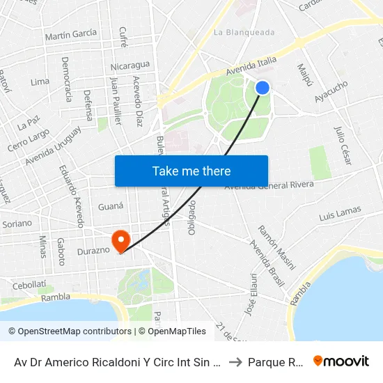 Av Dr Americo Ricaldoni Y Circ Int Sin Denom to Parque Rodó map