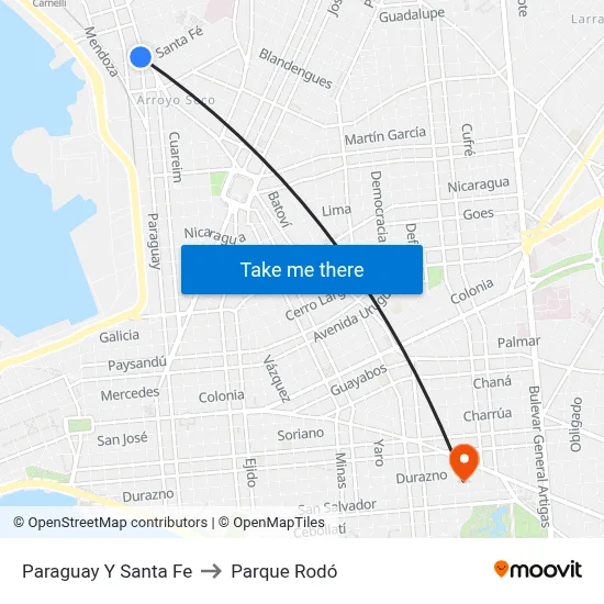 Paraguay Y Santa Fe to Parque Rodó map