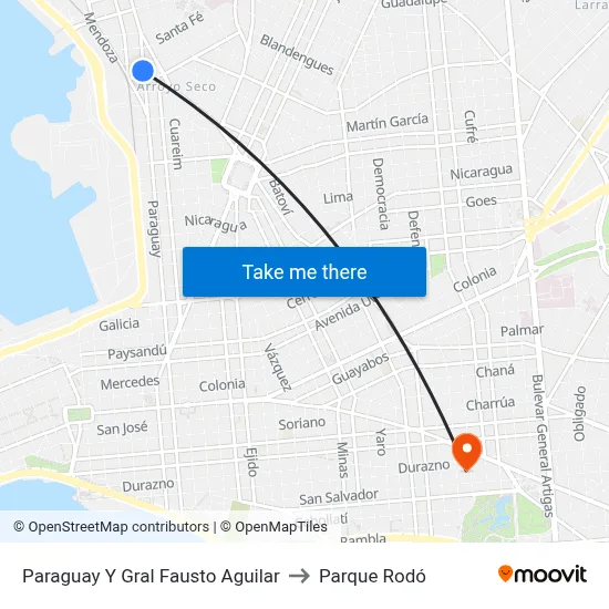Paraguay Y Gral Fausto Aguilar to Parque Rodó map