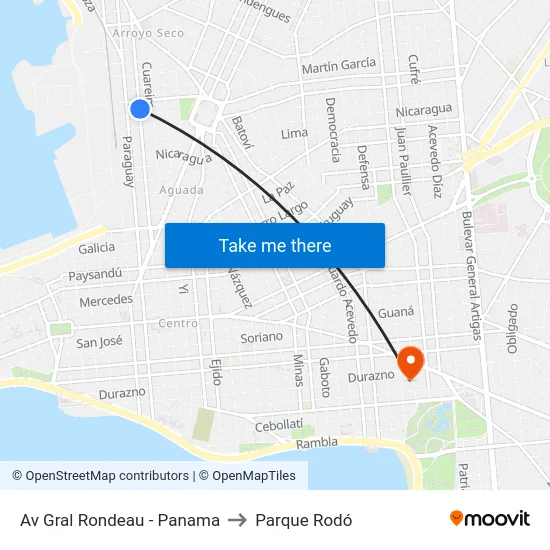 Av Gral Rondeau - Panama to Parque Rodó map