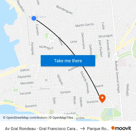 Av Gral Rondeau - Gral Francisco Caraballo to Parque Rodó map