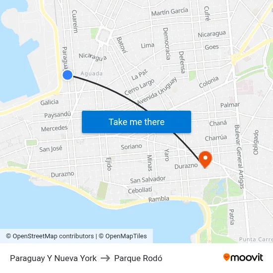 Paraguay Y Nueva York to Parque Rodó map