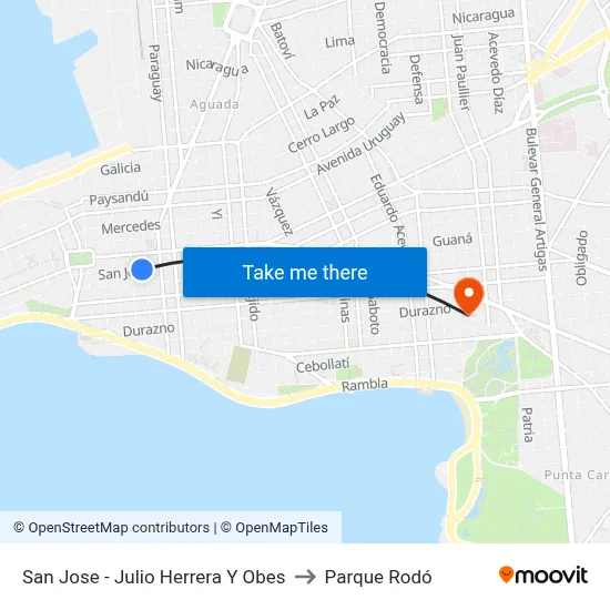 San Jose - Julio Herrera Y Obes to Parque Rodó map