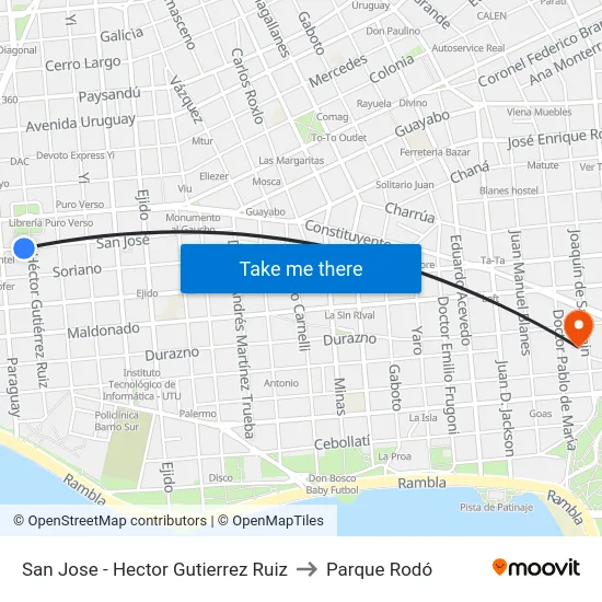 San Jose - Hector Gutierrez Ruiz to Parque Rodó map