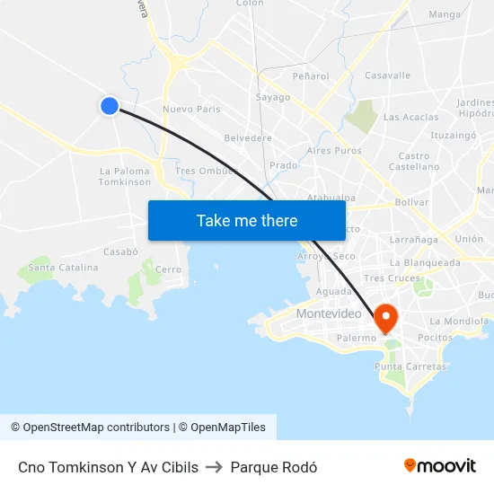 Cno Tomkinson Y Av Cibils to Parque Rodó map