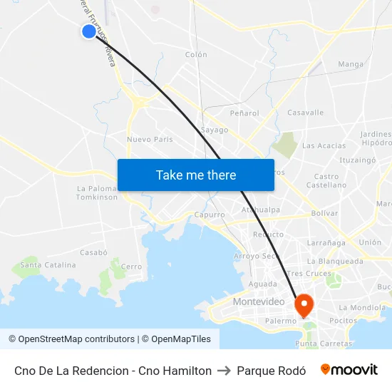 Cno De La Redencion - Cno Hamilton to Parque Rodó map