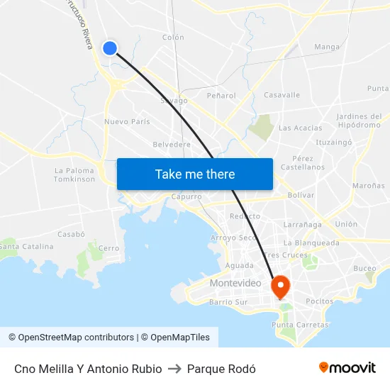 Cno Melilla Y Antonio Rubio to Parque Rodó map