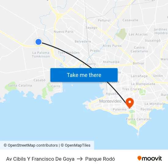 Av Cibils Y Francisco De Goya to Parque Rodó map