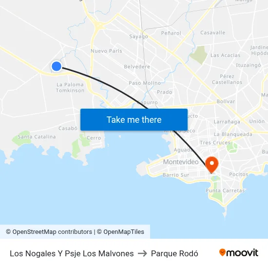 Los Nogales Y Psje Los Malvones to Parque Rodó map