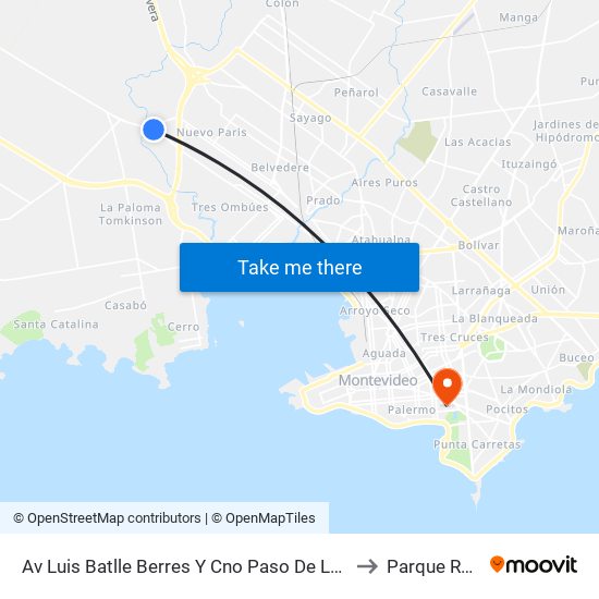 Av Luis Batlle Berres Y Cno Paso De La Arena to Parque Rodó map