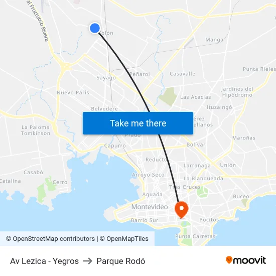 Av Lezica - Yegros to Parque Rodó map