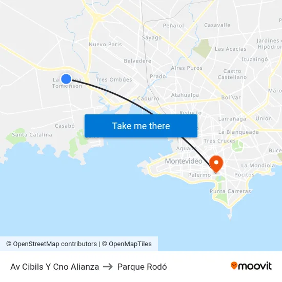 Av Cibils Y Cno Alianza to Parque Rodó map