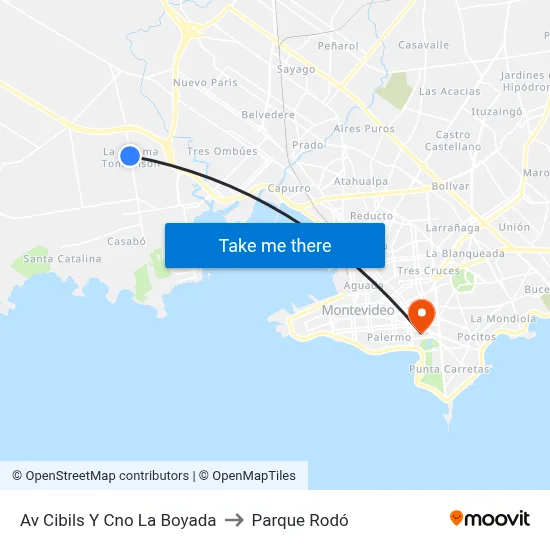 Av Cibils Y Cno La Boyada to Parque Rodó map