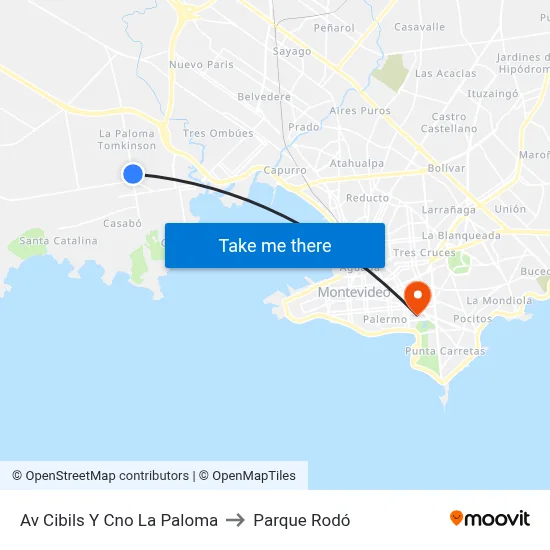 Av Cibils Y Cno La Paloma to Parque Rodó map