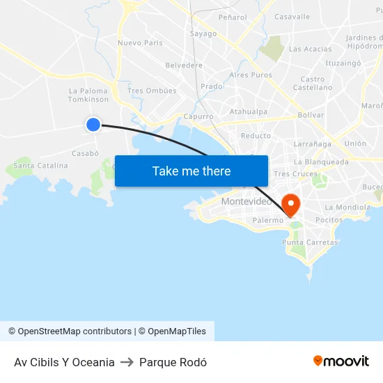 Av Cibils Y Oceania to Parque Rodó map