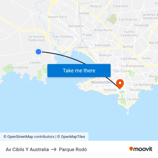 Av Cibils Y Australia to Parque Rodó map