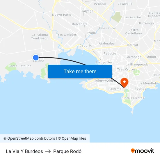 La Via Y Burdeos to Parque Rodó map
